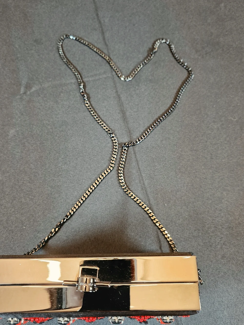 Jason Wu Minaudiere Clutch. Hand Beaded Red Detail with Black Satin.